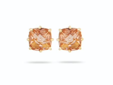 Les Nereides Apricot Peach Diamantine Square Stone Post Earrings Sale