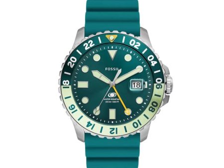 Fossil Blue GMT Oasis Gents Green Dial Blue Silicone Strap Watch Supply