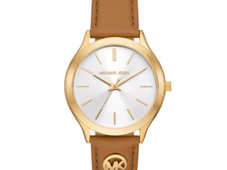 Michael Kors Slim Runway Ladies Brown Leather Watch on Sale