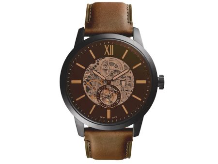 Fossil Townsman Gents 48mm Automatic Brown Leather Strap Watch Online now