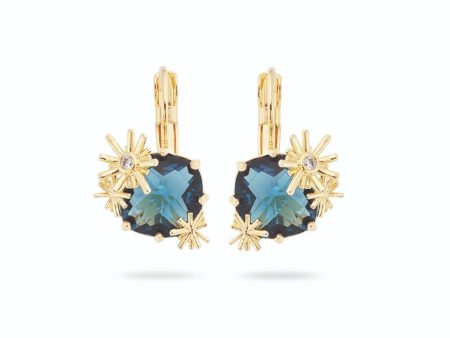 Les Nereides Gold Stars and Square Stone Sleeper Earrings For Sale