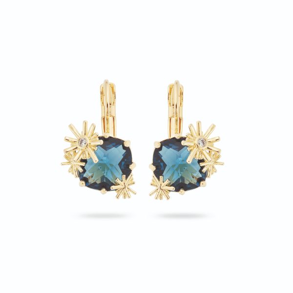 Les Nereides Gold Stars and Square Stone Sleeper Earrings For Sale