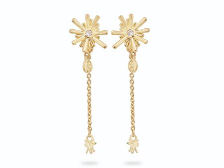 Les Nereides Gold stars and White Stone Dangling Post Earrings Online now