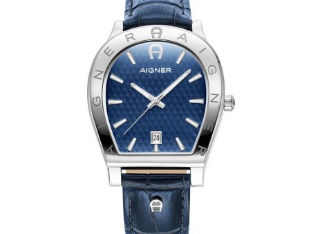 Aigner Chieti Gents Blue Dial Stainless Steel Case Blue Leather Starp Watch For Cheap