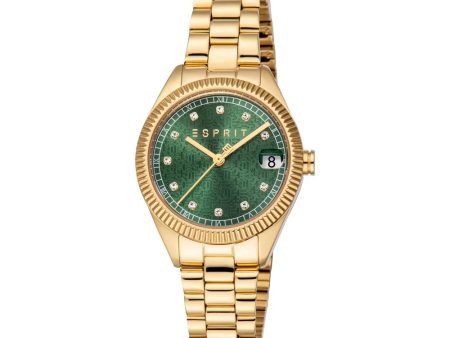 Esprit Leilani Ladies Green Dial Stainless Steel Gold Plated Watch Fashion