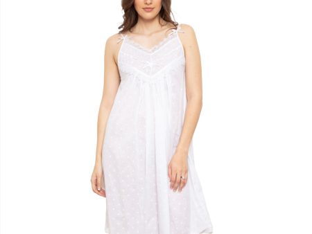 Cottonreal Women s FINOLAS  Honey Comb Strappy White Nightdress Hot on Sale