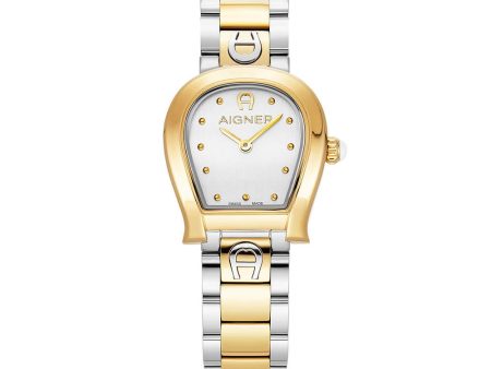 Aigner Ancona Ladies White Dial Stainless Steel Silver Gold Plated Watch Online Sale