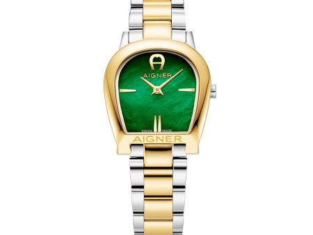 Aigner Alessandria Ladies Green Dial Stainless Steel Silver Gold Plated Watch Online Hot Sale