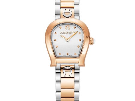 Aigner Ancona Ladies White Dial Stainless Steel Silver Rose Gold Watch Online