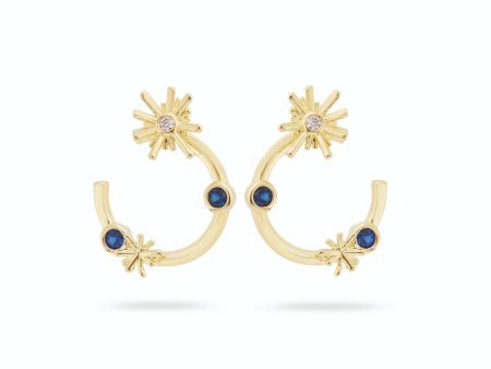 Les Nereides Gold Stars and Midnight Blue Stone Post Hoop Earrings Discount