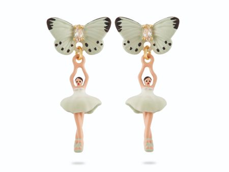 Les Nereides Mini Ballerina and Aqua Green Butterfly Post Earrings Online now