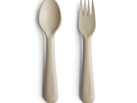 Mushie Kids New Born Fork  Spoon Vanilla For Sale