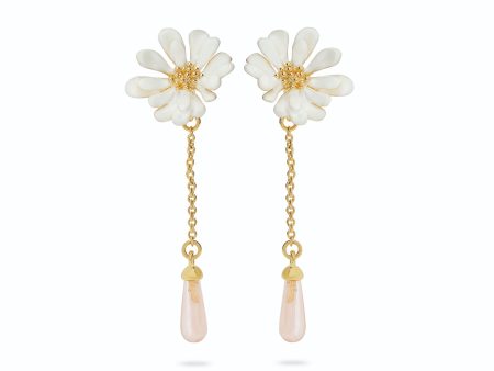 Les Nereides White Flower and Pink Pearl Post Earrings Online Hot Sale