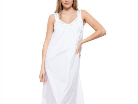 Cottonreal Women s GAIL Super Lawn Daisy Wide Strap White Nightdress For Discount