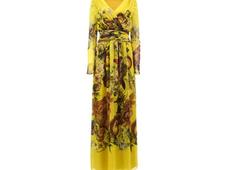 Alberta Ferretti Women s Fantasy Print Yellow Long Dress Hot on Sale