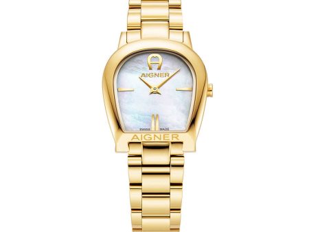 Aigner Alessandria Ladies White MOP Dial Stainless Steel Gold Plated Watch Online Sale