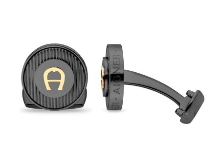 Aigner Gents Black Cufflinks With Gold Aigner Logo Online now