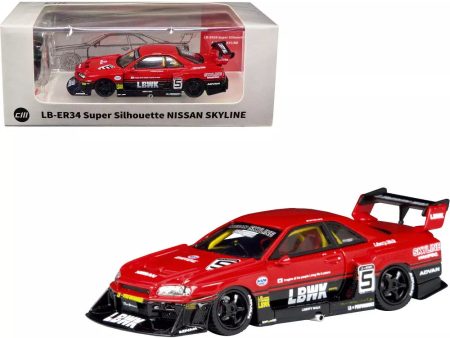 Nissan Skyline LB-ER34 Super Silhouette #5 RHD  Liberty Walk  Red and Black w Extra Wheels 1 64 Diecast Model Car by CM Models For Sale